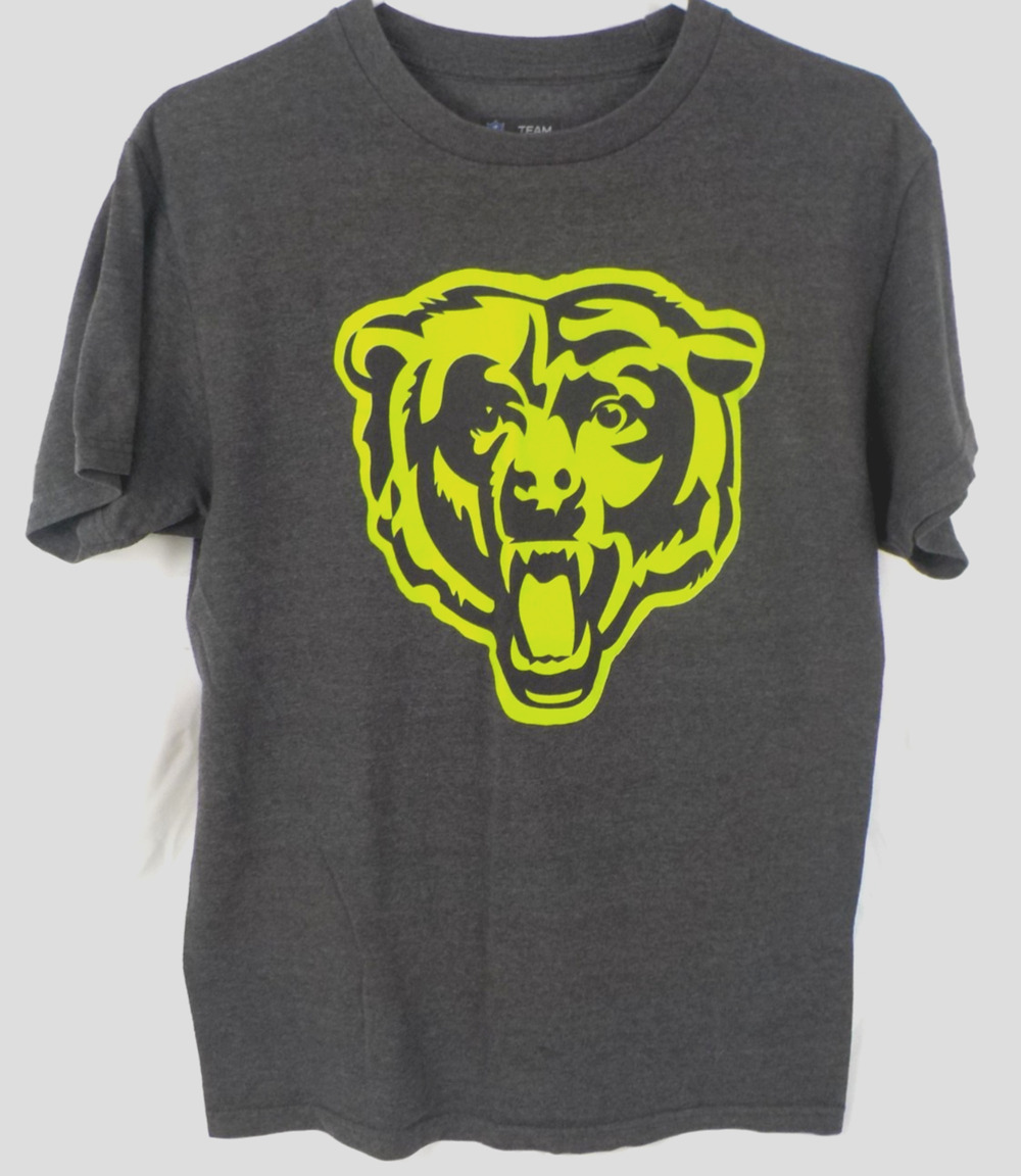 Chicago Bears NFL Team Apparel Shirt Mens Medium Neon Green Logo Gray